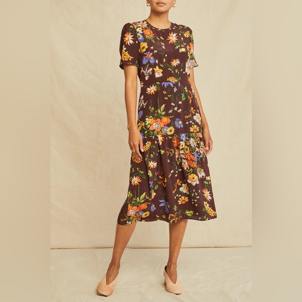 NWT Amour Vert Washable Silk Aubrey Dress- Palermo Print